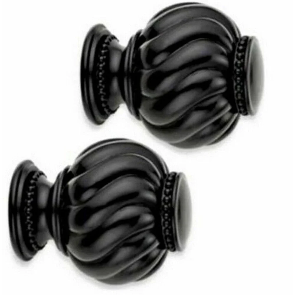 Cambria Premier Twist Ball Finials in Satin Black Metal Set of 2 Screw On